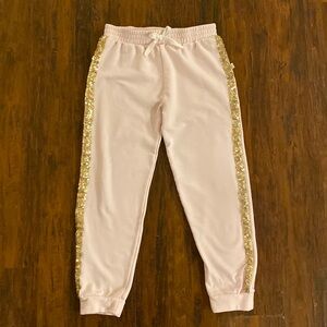Btween Soft Pink Girls Joggers with Gold Sequin Leg Strip Girls Size XL 14/16